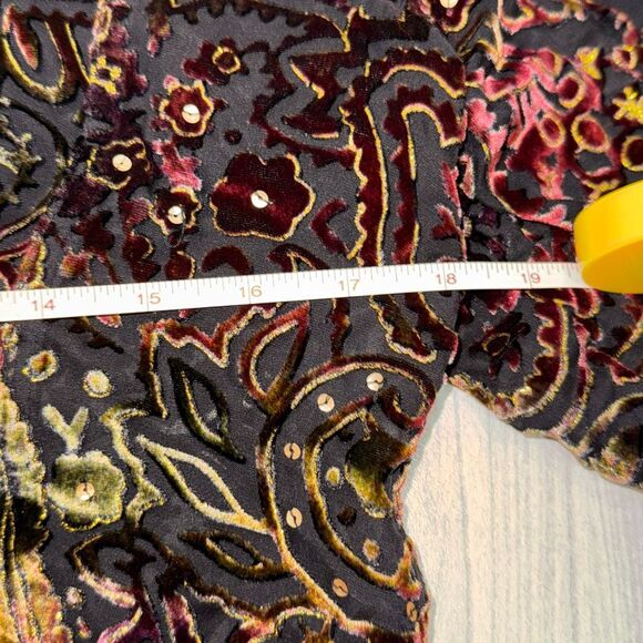 Chicos silk rayon colorful velvet burnout sequin jacket size 2 Super whimsical - Picture 4 of 11